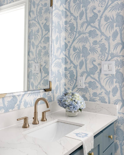 SCALAMANDRE  BALINESE PEACOCK BIRD , ANIMAL 
BOTANICAL , FOLIAGE SKY   - SC 0002WP88355 NEW SKU # SCWP883550002