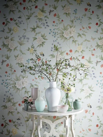 SCALAMANDRE  LUOYANG GARDEN SISAL BIRD , ANIMAL 
BOTANICAL , FOLIAGE 
CHINOISERIE 
FLORAL SKY   - SC 0002WP88382 NEW SKU # SCWP883820002