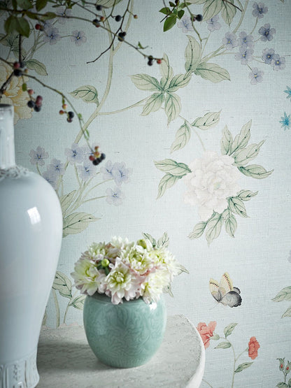 SCALAMANDRE  LUOYANG GARDEN SISAL BIRD , ANIMAL 
BOTANICAL , FOLIAGE 
CHINOISERIE 
FLORAL SKY   - SC 0002WP88382 NEW SKU # SCWP883820002