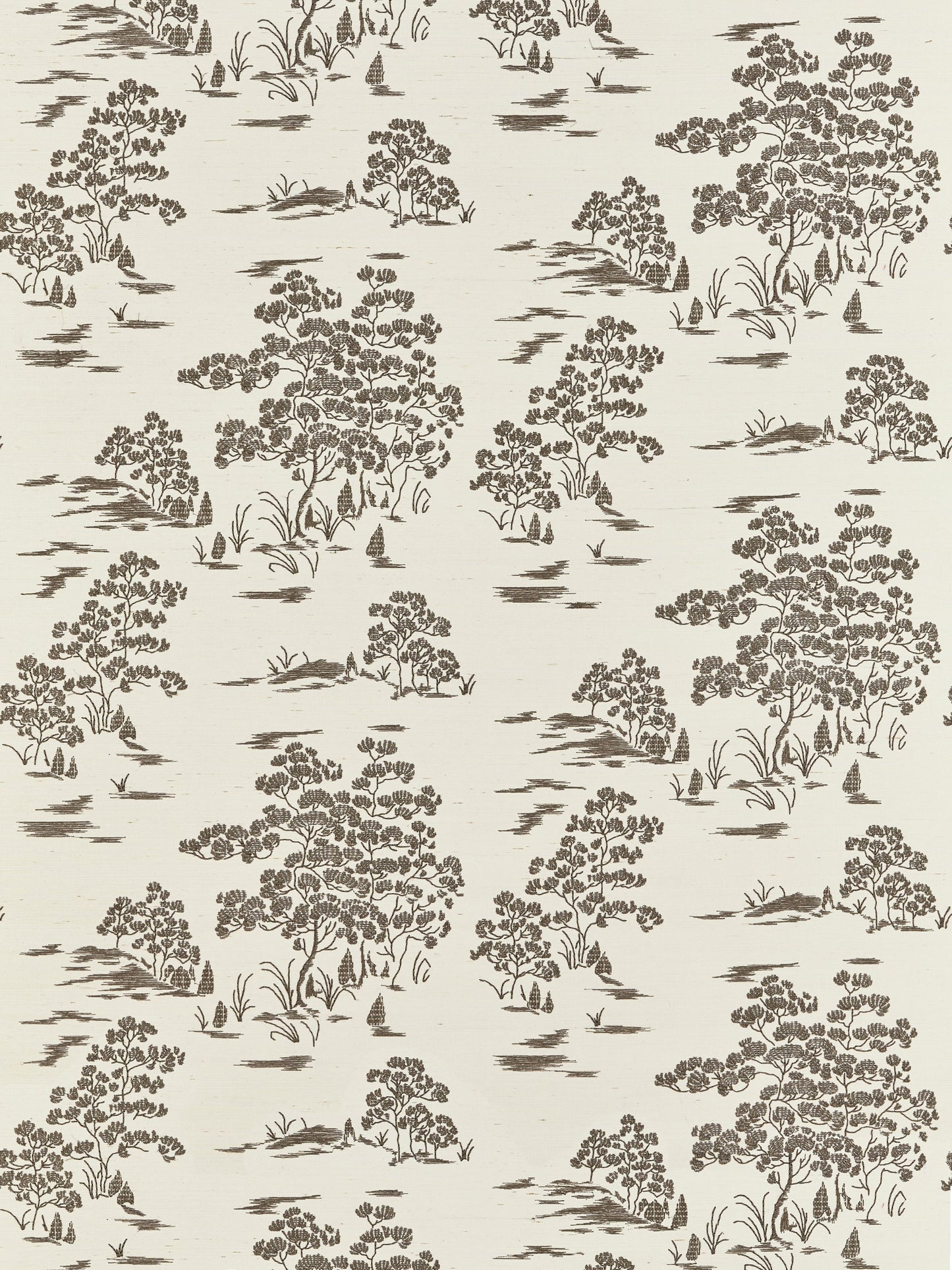 SCALAMANDRE  KATSURA EMBROIDERED TOILE BOTANICAL , FOLIAGE 
CHINOISERIE 
TOILE BARK   - SC 0002WP88445 NEW SKU # SCWP884450002