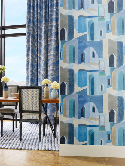 SCALAMANDRE  RIAD ABSTRACT 
GRAPHIC 
SCENIC MEDITERRANEAN   - SC 0002WP88508 NEW SKU # SCWP885080002