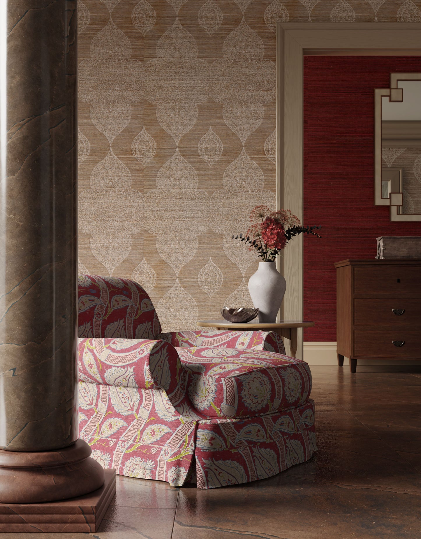 SCALAMANDRE  TAJ EMBROIDERED SISAL MEDALLION 
PAISLEY NUTMEG   - SC 0002WP88555 NEW SKU # SCWP885550002