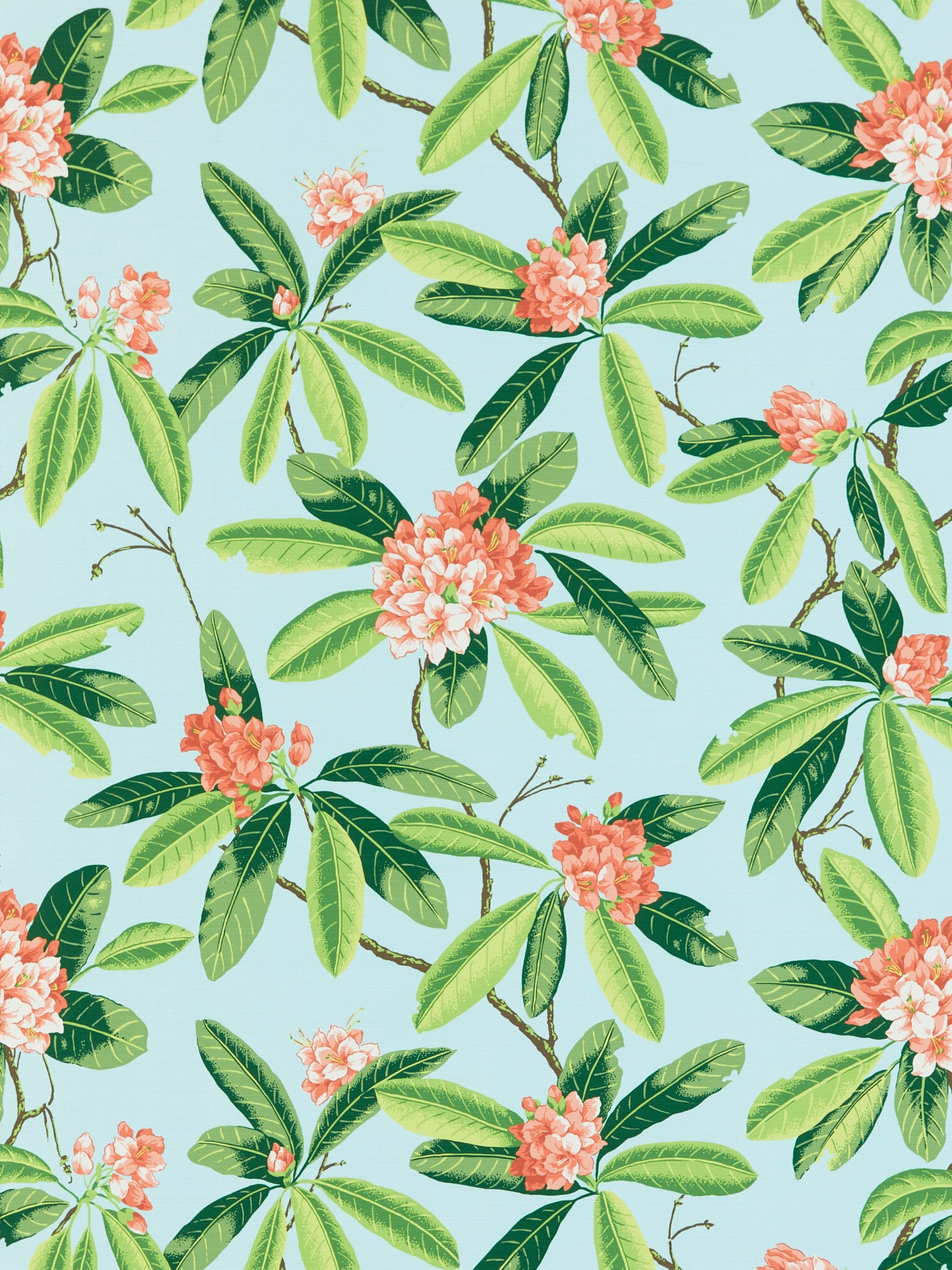 SCALAMANDRE  RHODODENDRON - OUTDOOR FABRIC CORAL ON AQUA   - SC 000316454M