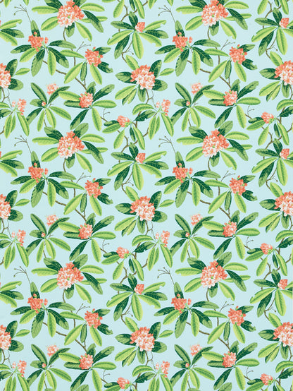 SCALAMANDRE  RHODODENDRON - OUTDOOR FABRIC CORAL ON AQUA   - SC 000316454M NEW SKU # SC16454M0003