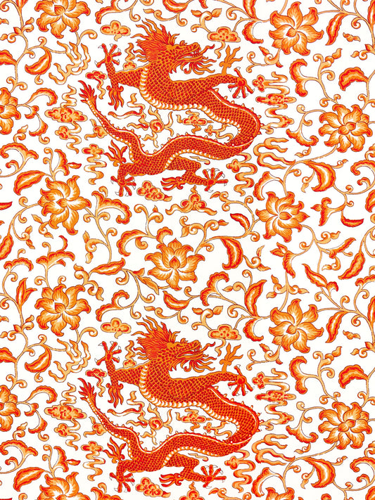 SCALAMANDRE  CHI'EN DRAGON LINEN PRINT FABRIC PERSIMMON   - SC 000316558