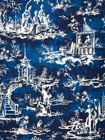 SCALAMANDRE  SUMMER PALACE PRINT FABRIC INDIGO   - SC 000316561 NEW SKU # SC165610003