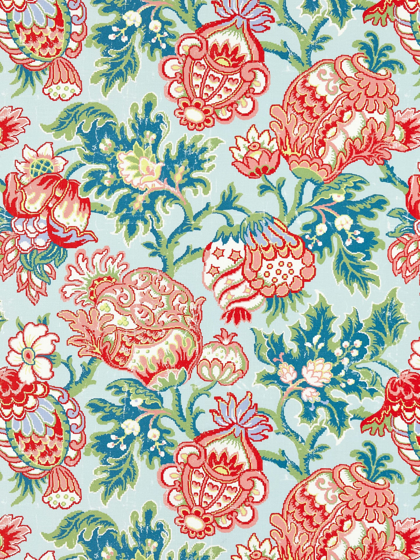 SCALAMANDRE  CANTERBURY LINEN PRINT FABRIC AQUAMARINE   - SC 000316593