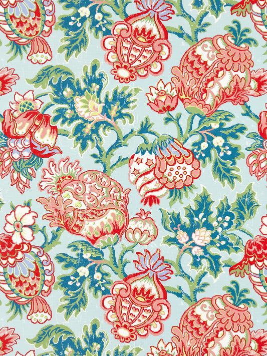 SCALAMANDRE  CANTERBURY LINEN PRINT FABRIC AQUAMARINE   - SC 000316593