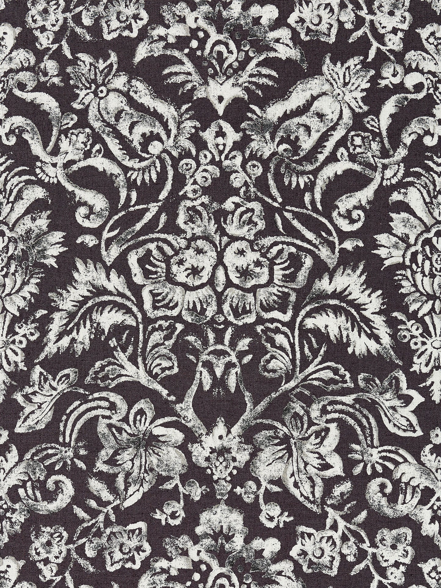 SCALAMANDRE  MANSFIELD DAMASK PRINT FABRIC GRAPHITE & SILVER   - SC 000316598