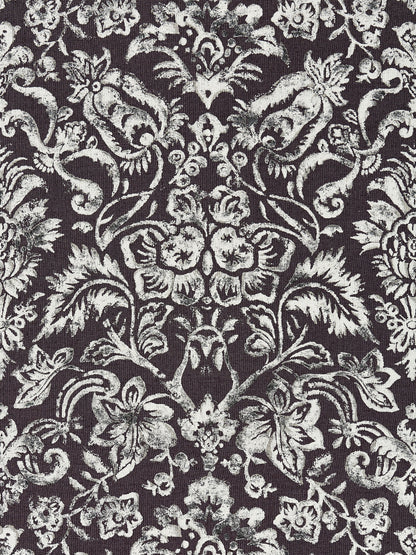 SCALAMANDRE  MANSFIELD DAMASK PRINT FABRIC GRAPHITE & SILVER   - SC 000316598 NEW SKU # SC165980003