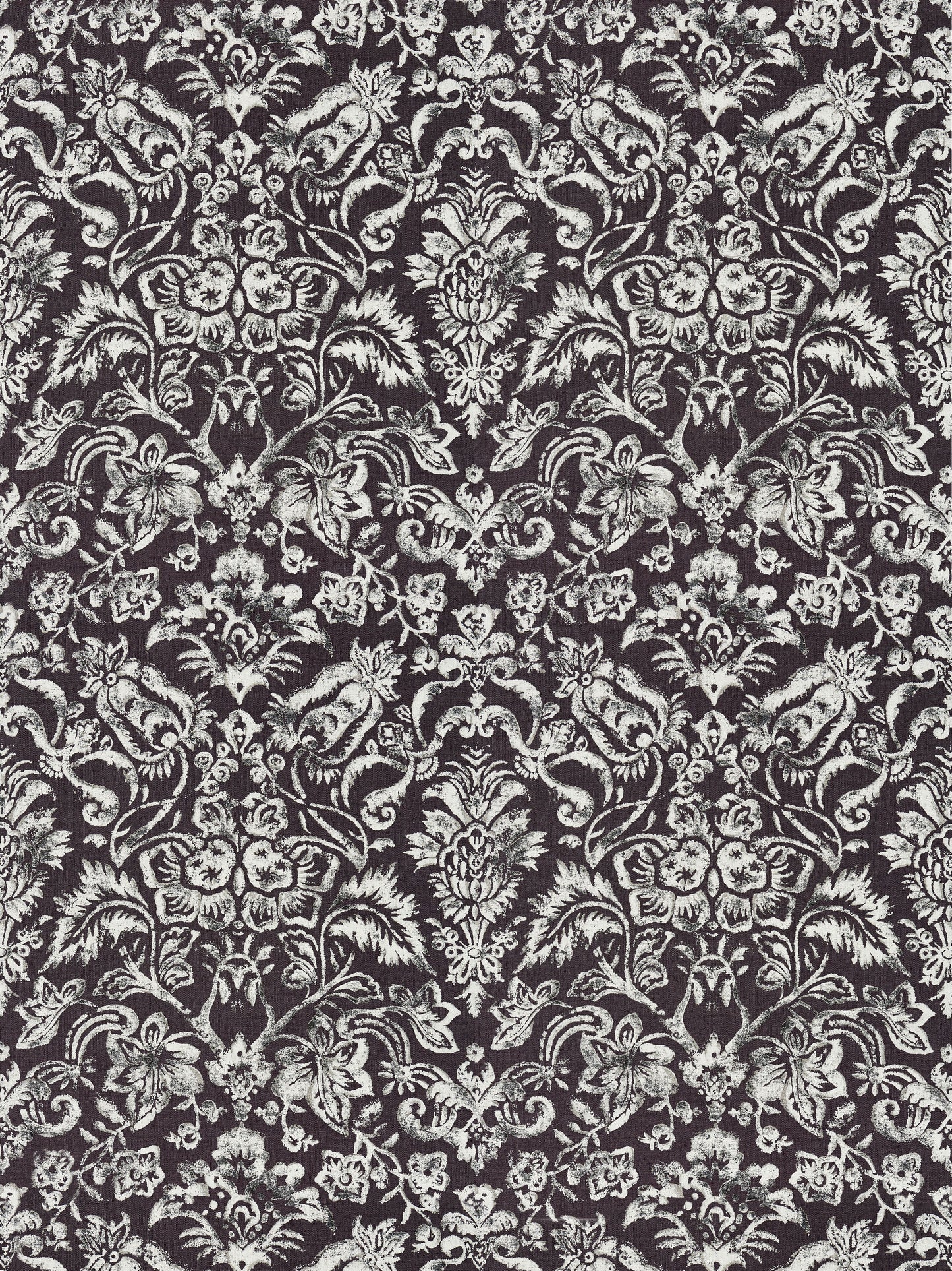 SCALAMANDRE  MANSFIELD DAMASK PRINT FABRIC GRAPHITE & SILVER   - SC 000316598 NEW SKU # SC165980003