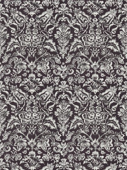 SCALAMANDRE  MANSFIELD DAMASK PRINT FABRIC GRAPHITE & SILVER   - SC 000316598 NEW SKU # SC165980003