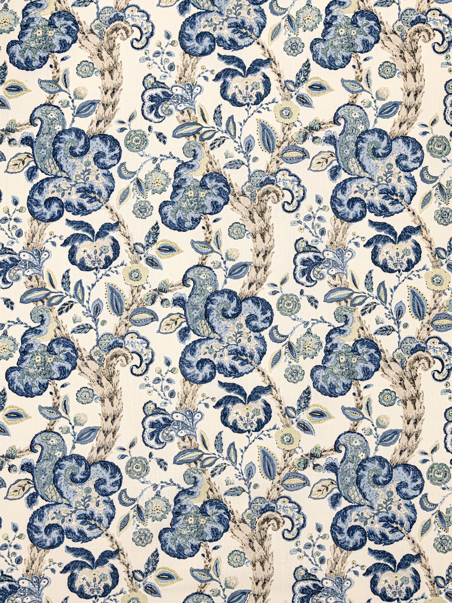 SCALAMANDRE  CUMBRIA HAND BLOCK PRINT FABRIC CHINA BLUE ON IVORY   - SC 000316603 NEW SKU # SC166030003