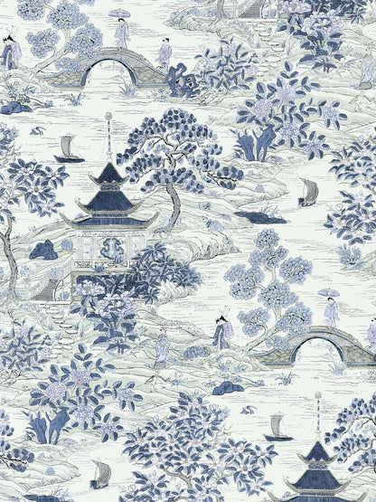 SCALAMANDRE  SATOMI HAND BLOCK PRINT FABRIC EVENING BLUE   - SC 000316624 NEW SKU # SC166240003