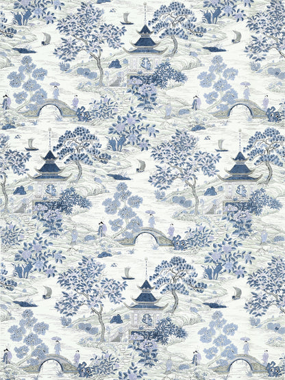 SCALAMANDRE  SATOMI HAND BLOCK PRINT FABRIC EVENING BLUE   - SC 000316624 NEW SKU # SC166240003
