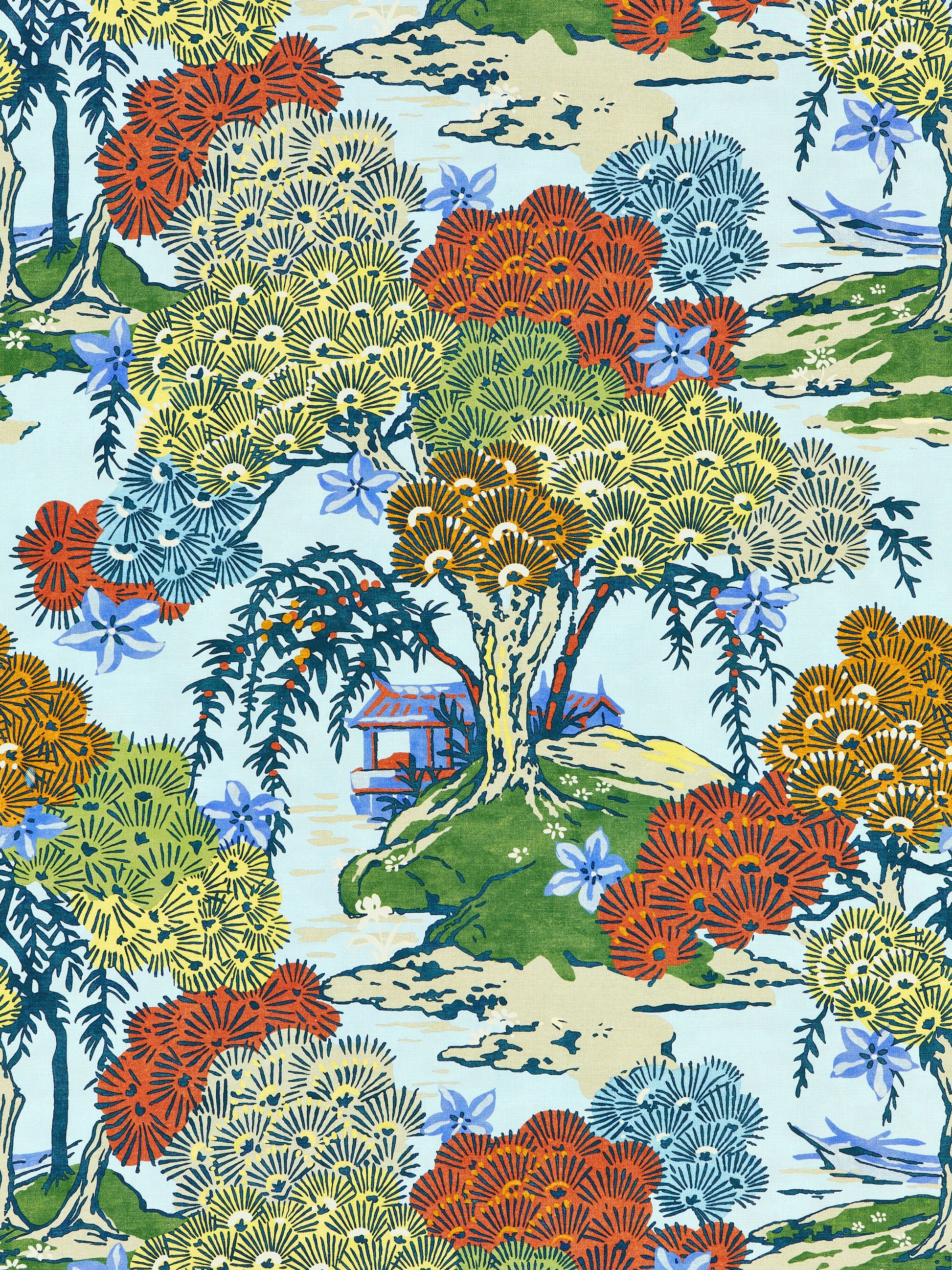 SCALAMANDRE  SEA OF TREES PRINT FABRIC KALEIDESCOPE   - SC 000316627