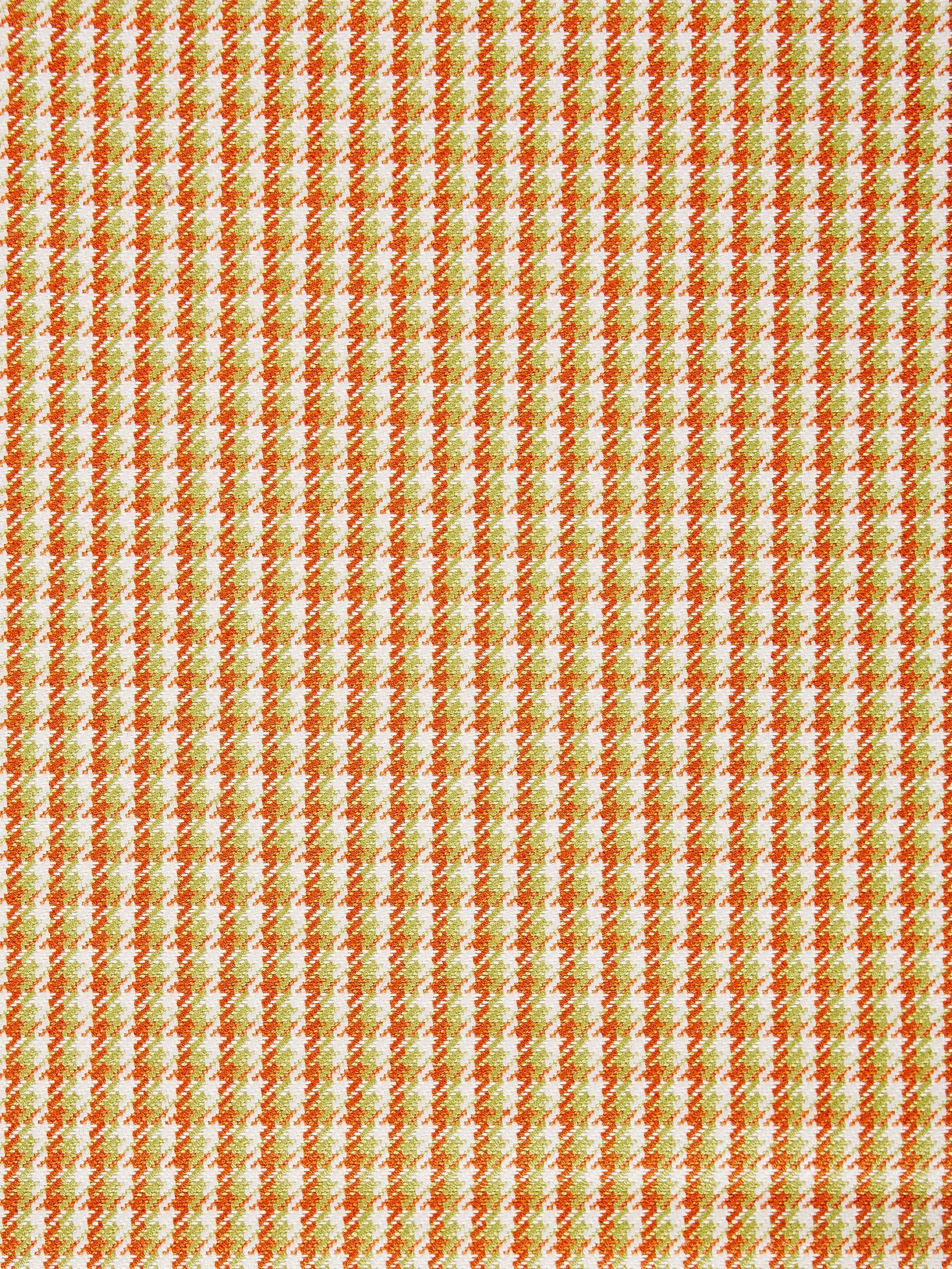 Orange and cream tattersall check woven fabric, mango color, tight repeating textile suitable for apparel or upholstery.