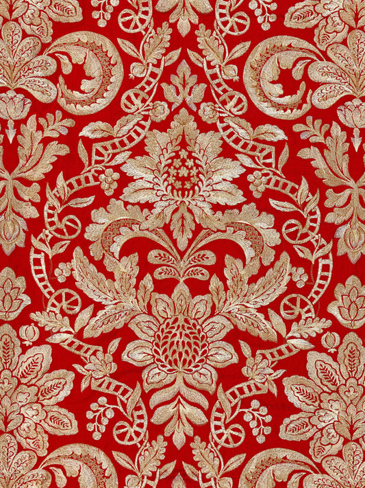 SCALAMANDRE  ELIZABETH DAMASK EMBROIDERY FABRIC CARNELIAN   - SC 000327086