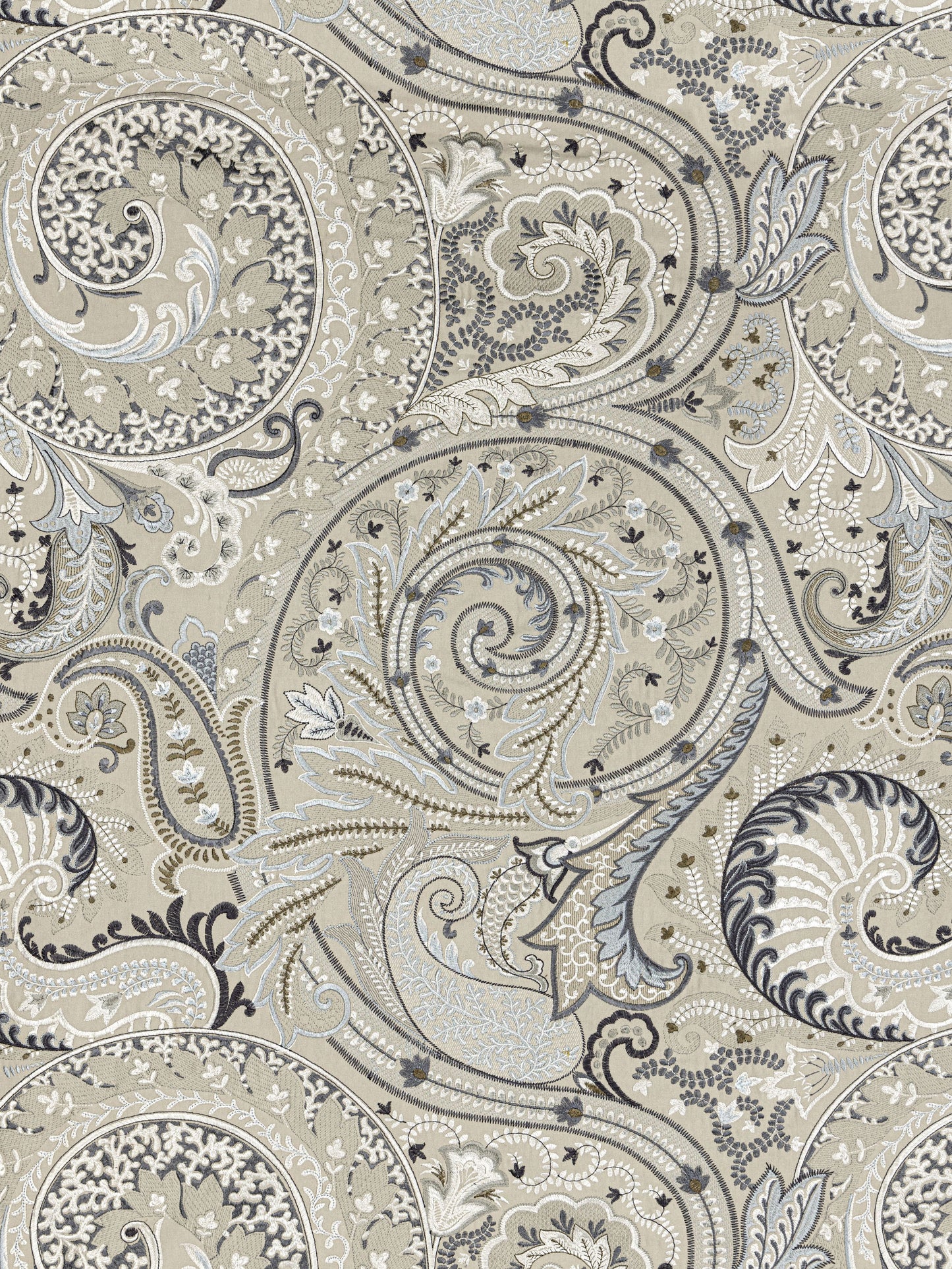 SCALAMANDRE  MALABAR PAISLEY EMBROIDERY FABRIC FLAX   - SC 000327124