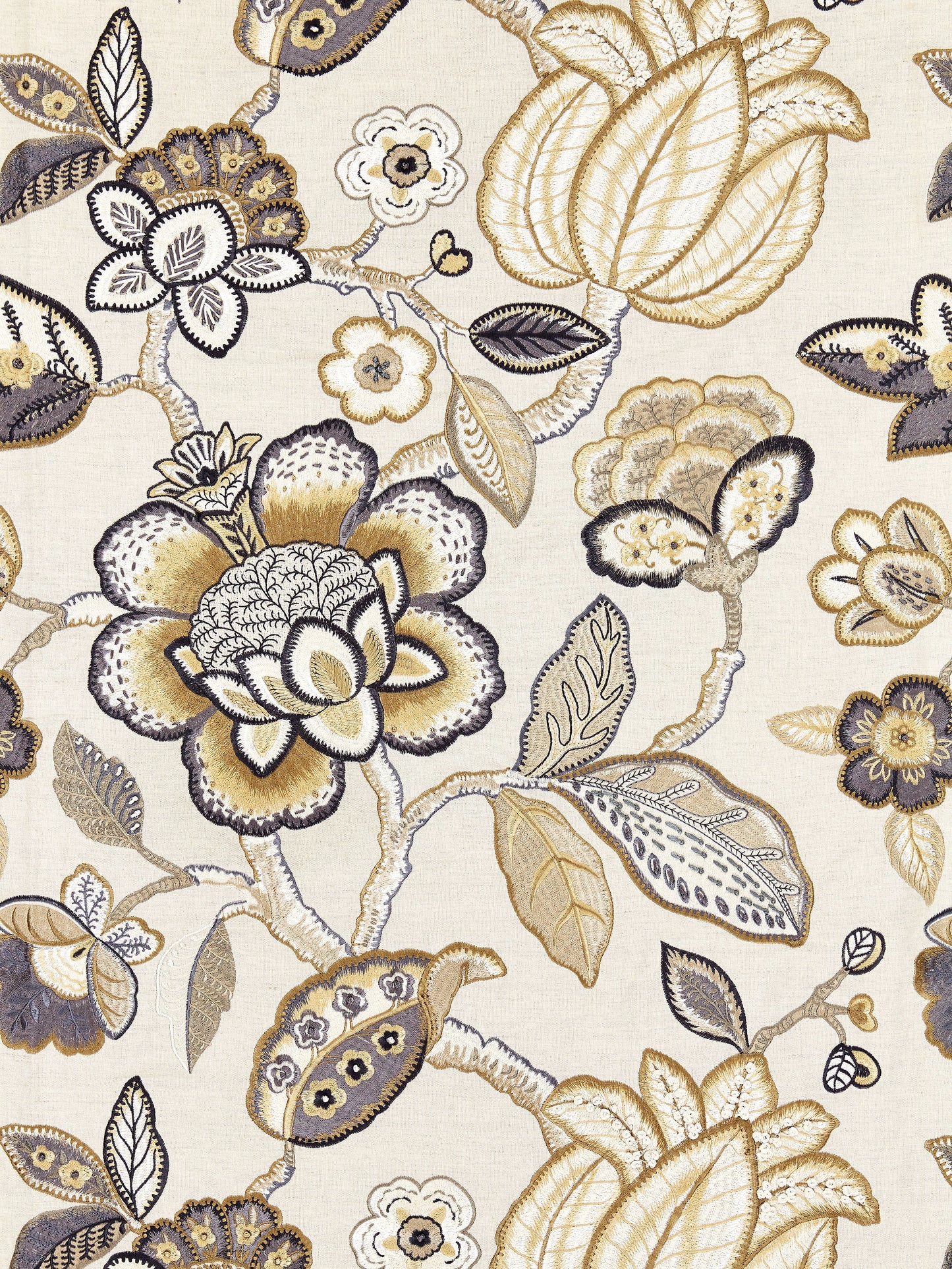 SCALAMANDRE  COROMANDEL EMBROIDERY FABRIC FLAX   - SC 000327126