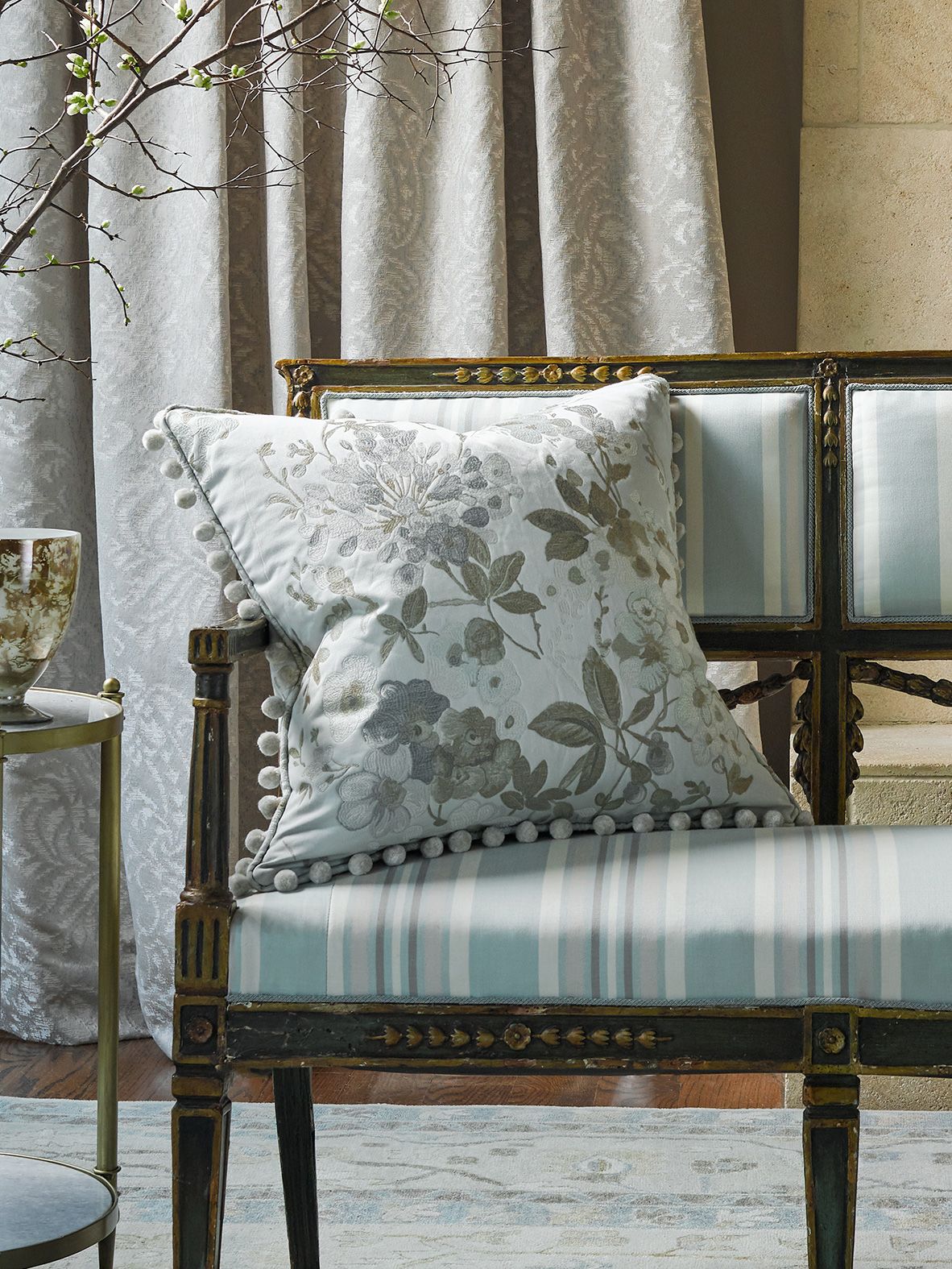 SCALAMANDRE  ANTONELLA LAMPAS FABRIC GREY GARDEN   - SC 000327224 NEW SKU # SC272240003