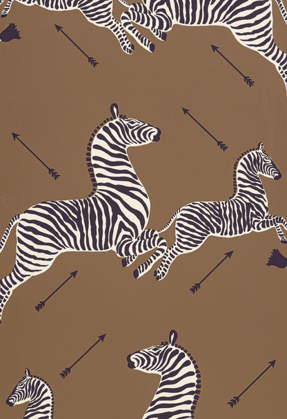 SCALAMANDRE  ZEBRAS - WALLPAPER BIRD , ANIMAL SAFARI BROWN   - SC 0003WP81388M NEW SKU # SCWP81388M0003