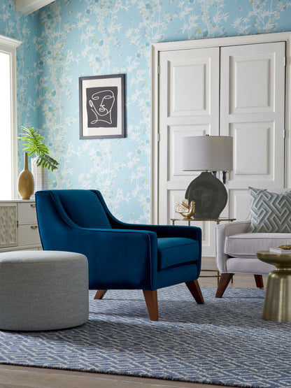 SCALAMANDRE  JARDIN DE CHINE BIRD , ANIMAL 
BOTANICAL , FOLIAGE 
CHINOISERIE 
FLORAL CIEL   - SC 0003WP88375 NEW SKU # SCWP883750003