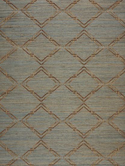 SCALAMANDRE  MONROE EMBROIDERED GRASSCLOTH DIAMOND , OGEE GLACIER   - SC 0001WP88383 NEW SKU # SCWP883830001