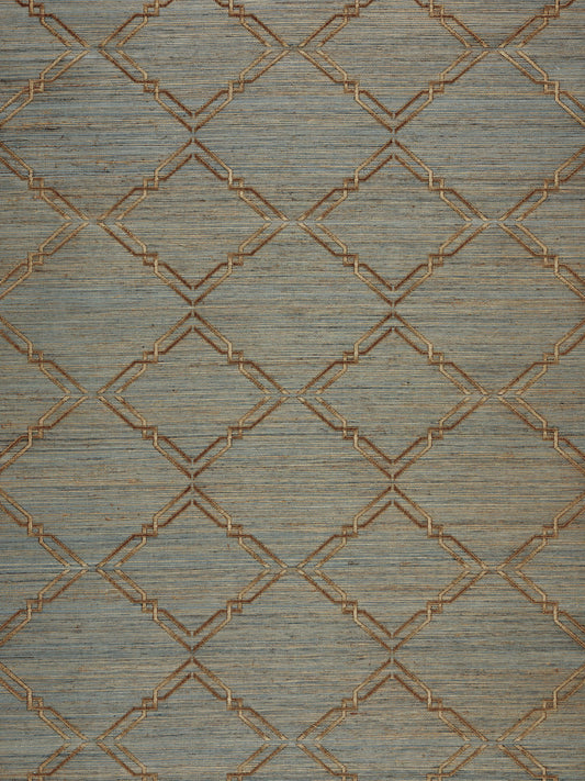 SCALAMANDRE  MONROE EMBROIDERED GRASSCLOTH DIAMOND , OGEE BRONZE   - SC 0003WP88383 NEW SKU # SCWP883830003