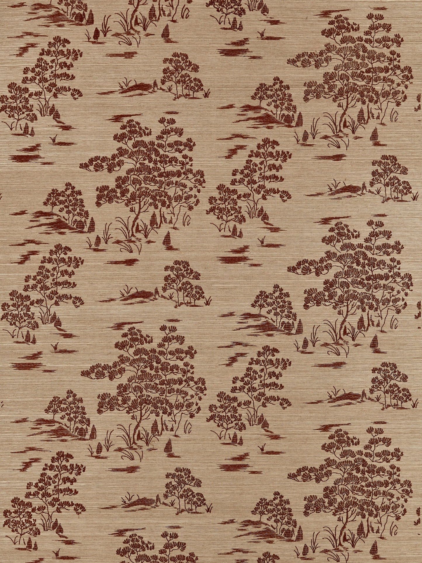 SCALAMANDRE  KATSURA EMBROIDERED TOILE BOTANICAL , FOLIAGE 
CHINOISERIE 
TOILE TERRA   - SC 0003WP88445 NEW SKU # SCWP884450003