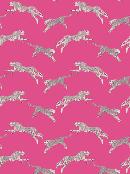 Pink fabric with repeating pale grey leopard silhouettes.