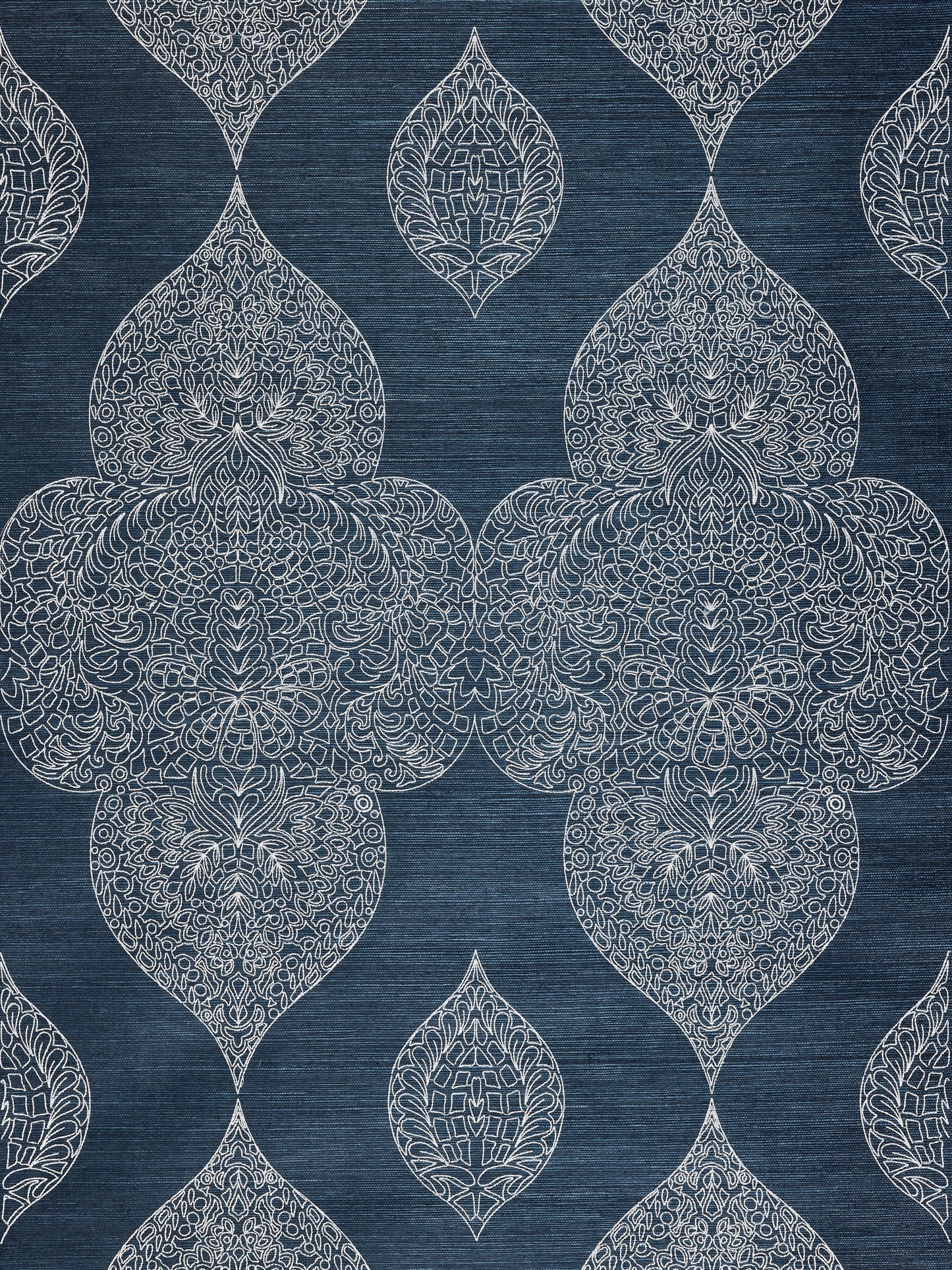 SCALAMANDRE  TAJ EMBROIDERED SISAL MEDALLION 
PAISLEY INDIGO   - SC 0003WP88555 NEW SKU # SCWP885550003