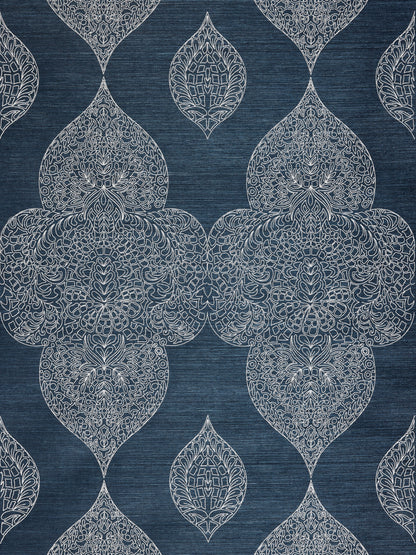 SCALAMANDRE  TAJ EMBROIDERED SISAL MEDALLION 
PAISLEY INDIGO   - SC 0003WP88555 NEW SKU # SCWP885550003
