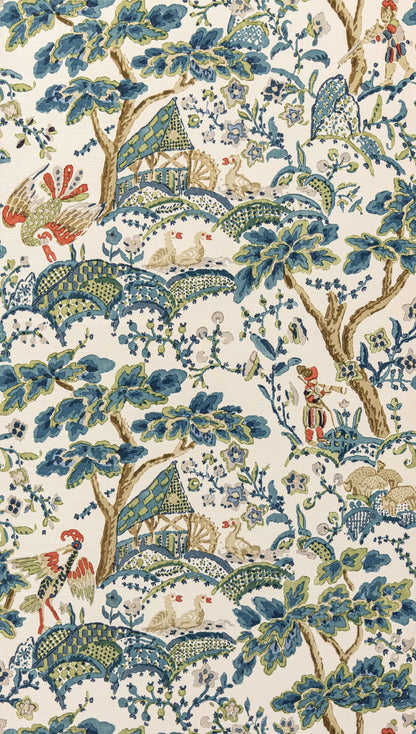 SCALAMANDRE  KELMESCOTT WALLCOVERING BOTANICAL , FOLIAGE 
SCENIC PEACOCK ON SAND   - SC 0003WP88588 NEW SKU # SCWP885880003