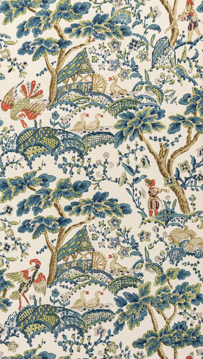 SCALAMANDRE  KELMESCOTT WALLCOVERING BOTANICAL , FOLIAGE 
SCENIC PEACOCK ON SAND   - SC 0003WP88588 NEW SKU # SCWP885880003