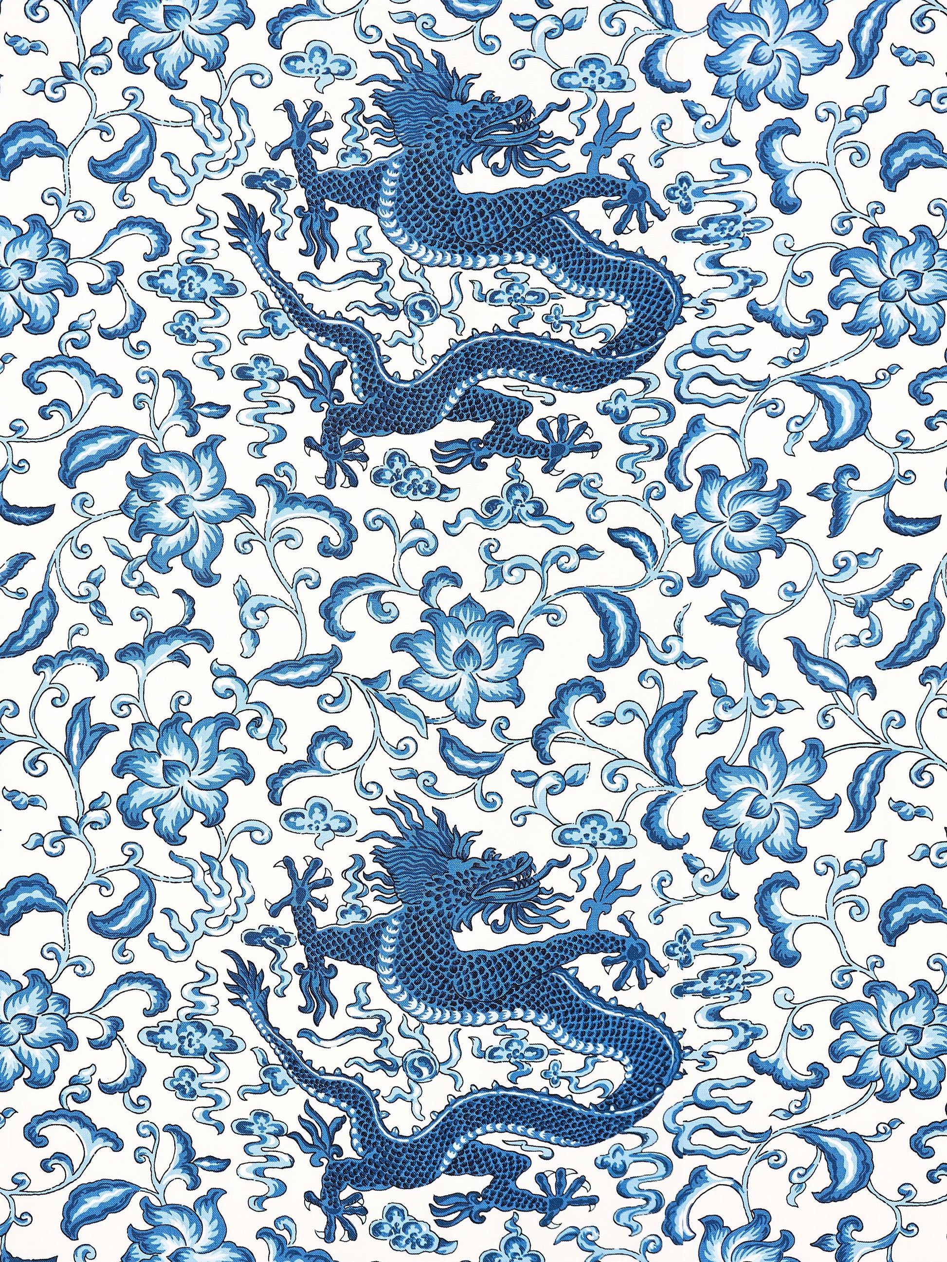 SCALAMANDRE  CHI'EN DRAGON LINEN PRINT FABRIC INDIGO   - SC 000416558