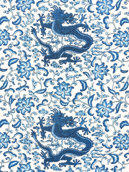 SCALAMANDRE  CHI'EN DRAGON LINEN PRINT FABRIC INDIGO   - SC 000416558 NEW SKU # SC165580004