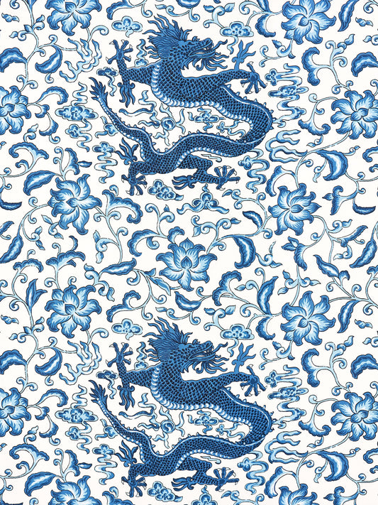 SCALAMANDRE  CHI'EN DRAGON LINEN PRINT FABRIC INDIGO   - SC 000416558