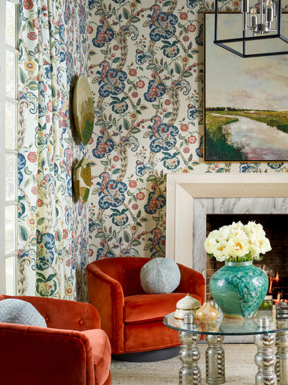 SCALAMANDRE  CUMBRIA HAND BLOCK PRINT FABRIC MULTI ON CREAM   - SC 000416603 NEW SKU # SC166030004