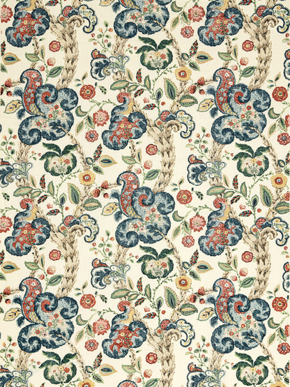 SCALAMANDRE  CUMBRIA HAND BLOCK PRINT FABRIC MULTI ON CREAM   - SC 000416603 NEW SKU # SC166030004