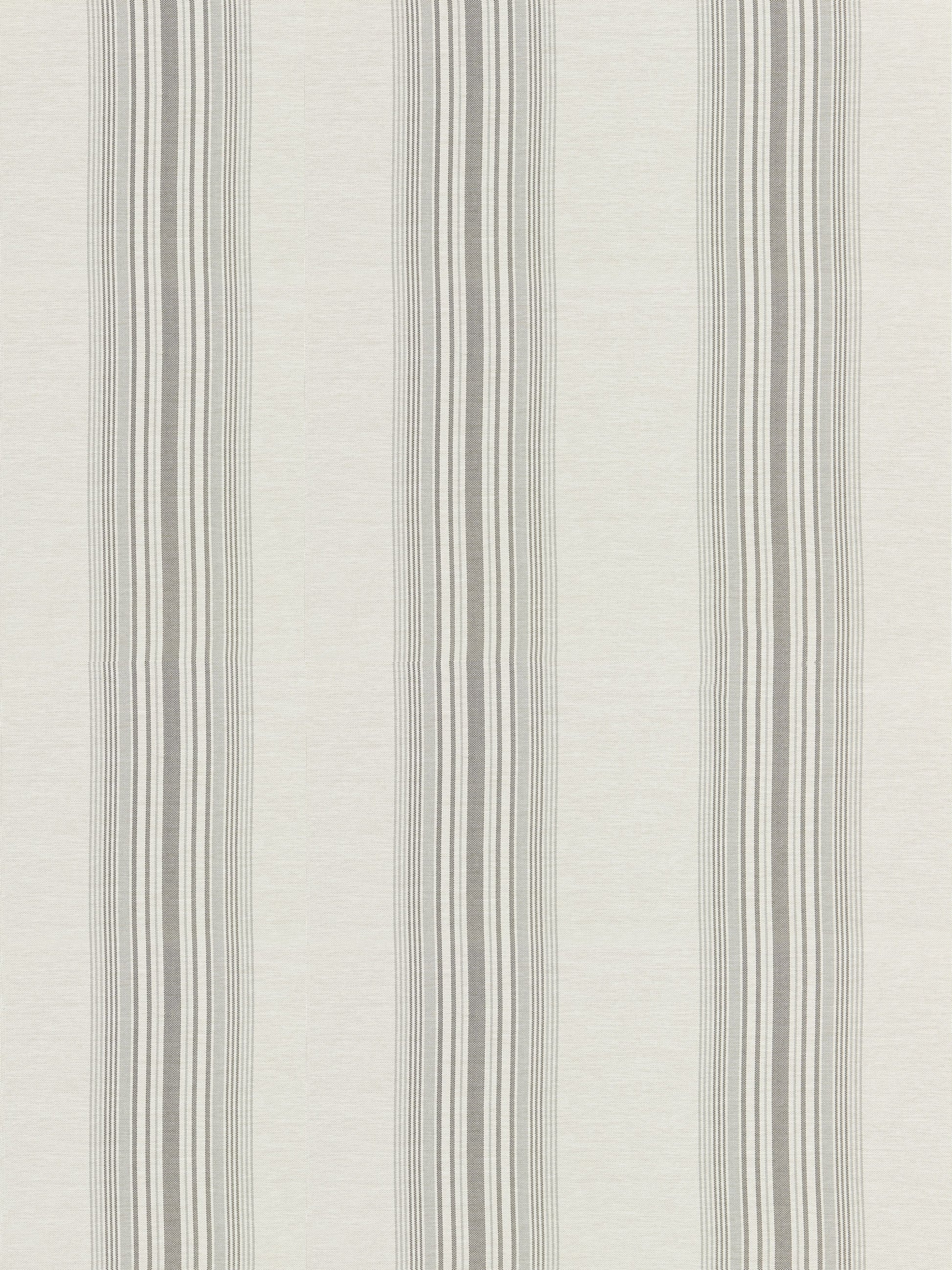 Beige textured wallpaper with narrow grey vertical stripes for a classic wallcovering.