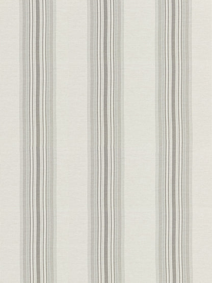 Beige textured wallpaper with narrow grey vertical stripes for a classic wallcovering.