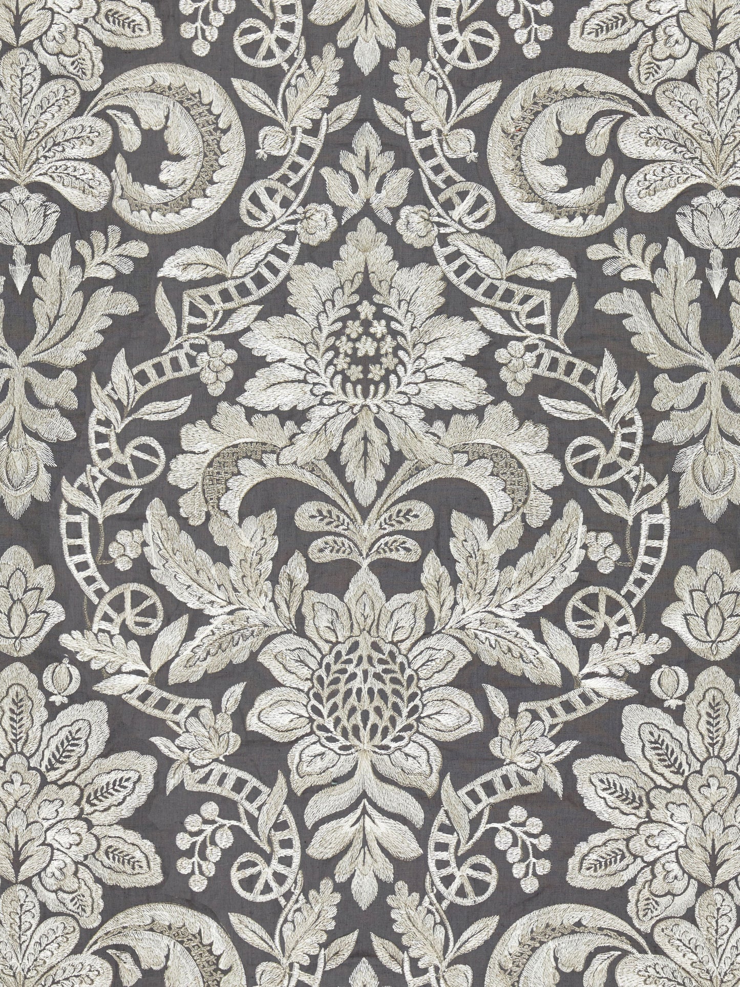 SCALAMANDRE  ELIZABETH DAMASK EMBROIDERY FABRIC CHARCOAL   - SC 000427086