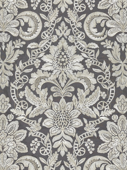 SCALAMANDRE  ELIZABETH DAMASK EMBROIDERY FABRIC CHARCOAL   - SC 000427086 NEW SKU # SC270860004