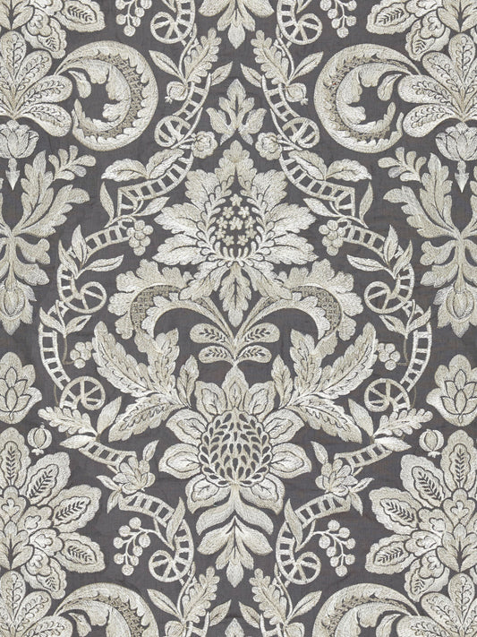 SCALAMANDRE  ELIZABETH DAMASK EMBROIDERY FABRIC CHARCOAL   - SC 000427086