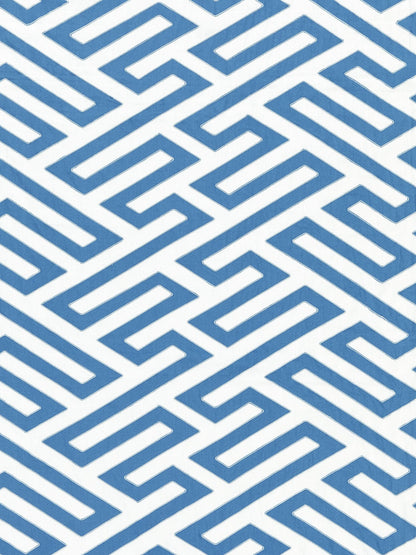 Light blue Greek key meander pattern; modern geometric textile design.