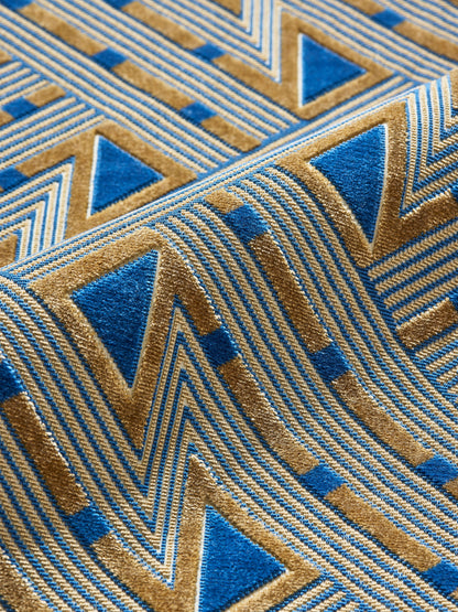 SCALAMANDRE  KASAI VELVET FABRIC BLUE AND GOLD   - SC 000427323 NEW SKU # SC273230004