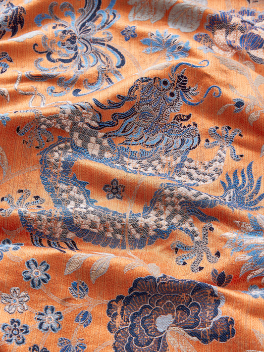 SCALAMANDRE  DRAGON TABLEAU FABRIC PERSIMMON BLUE   - SC 000427327