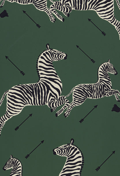 SCALAMANDRE  ZEBRAS - WALLPAPER BIRD , ANIMAL 
CHILDREN SERENGETI GREEN   - SC 0004WP81388M NEW SKU # SCWP81388M0004
