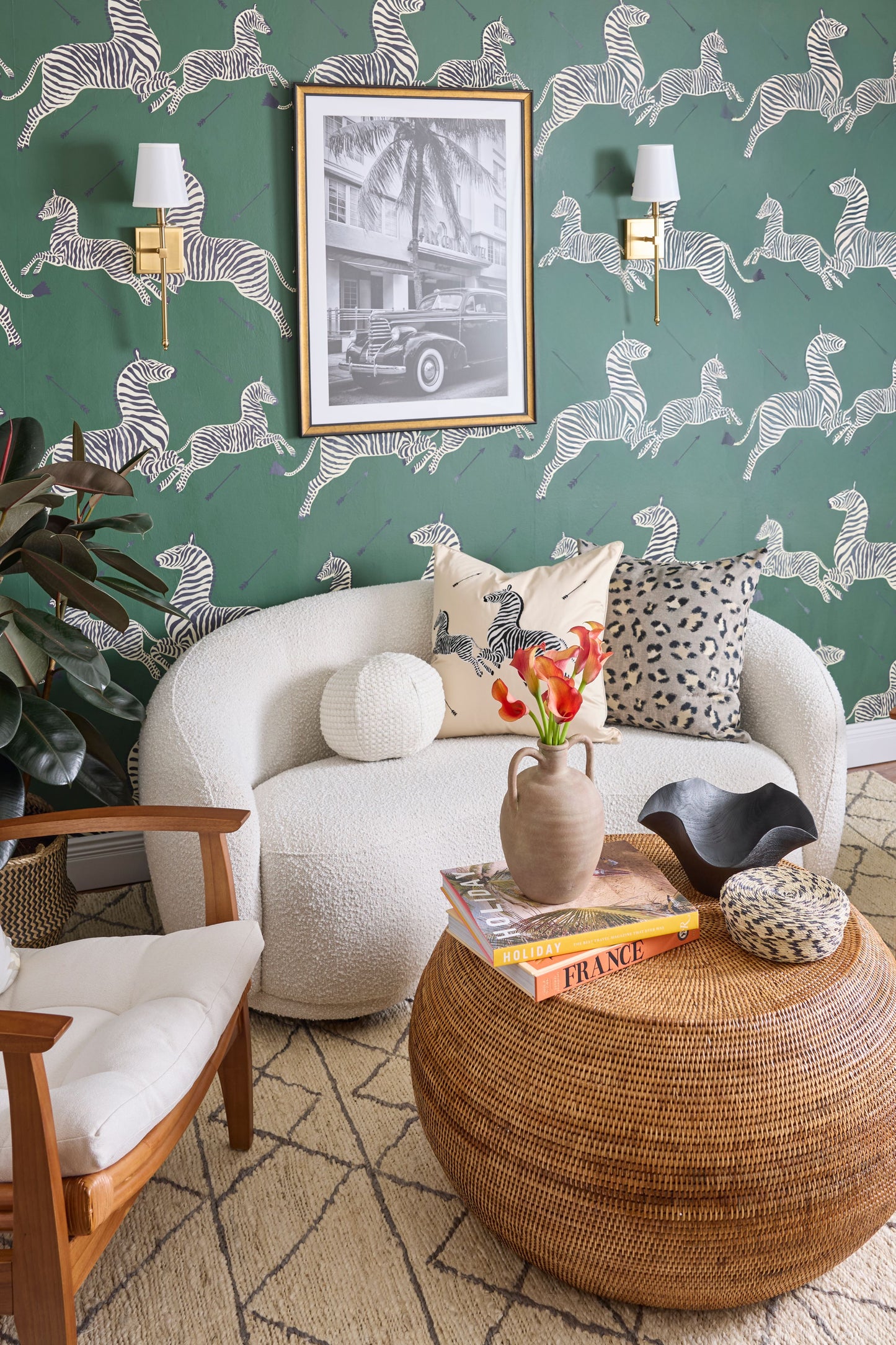 SCALAMANDRE  ZEBRAS - WALLPAPER BIRD , ANIMAL 
CHILDREN SERENGETI GREEN   - SC 0004WP81388M NEW SKU # SCWP81388M0004